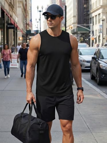 MAGCOMSEN Tanktop Herren Sommer Achselshirt Gym Muskelshirts Leicht Ärmellos Quick Dry Sport T-Shirt Unterhemd Muscle Shirt Schwarz L