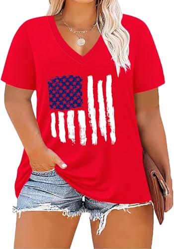Image of ForHailey Women's Plus Size Short Sleeve Tee Shirt V Neck Basic Ladies Loose Fit T Shirt 1X-5X
