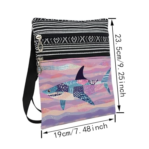 Abstract Shark Messenger Bag Small Ethnic Pattern Printed Adjustable Strap Crossbody Zipper Bag Abstract Shark Phone Bag Wallet Cute Shoulder Handbag for Women Friends -12