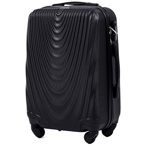 Preisvergleich Produktbild VINCI LUGGAGE Geräumiger Kabinentrolley - Leichter Flugzeugkoffer - Luxuriöser und moderner Koffer mit zweistufigen Teleskopgriff und Kombinationsschloss (Schwarz, S 55x38x22)
