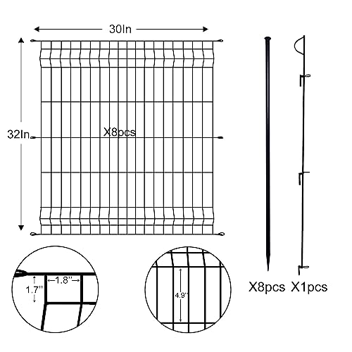 Yeson 8 Pcs Metal Garden Fence With Gate, Total 20Feet(L) ×32In(H) Portable Metal Fence Panels Outdoor Pet No Dig Fence For Dogs, Landscape Temporary Decorative Garden Fence Border For Yard #TOP3
