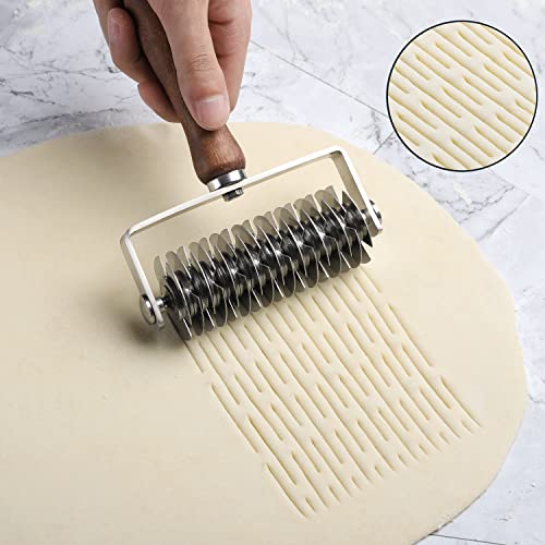Stainless Steel Lattice Cutter Roller Pastry Cutter Wheel With Wooden Handle, Multi-Round Dough Lattice Pie Cutter Baking Tool For Cookie Pie Pizza Bread Pastry Crust Roller Divider (Lattice Cutter) #TOP4