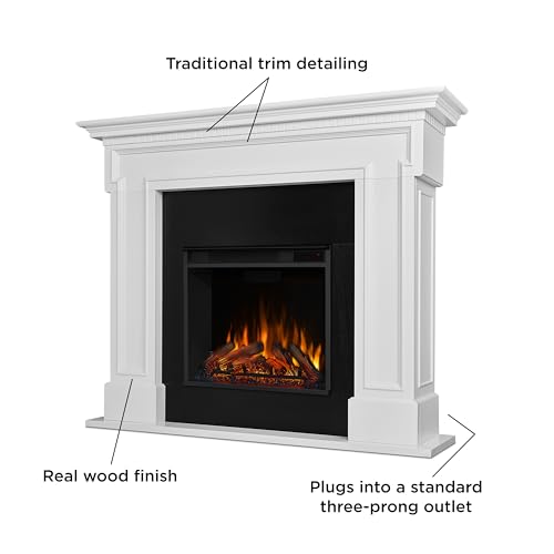 Real Flame Thayer 55” Electric Fireplace with Mantel for Living Room or Bedroom, Replaceable Fireplace Insert Heater, Realistic Log and Flame Effect, Remote Control, Timer, White - Thumbnail 4