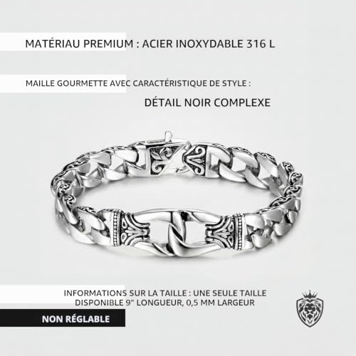 Urban-Jewelry Bracelet maille pour homme en acier Inoxydable Argenté/noir 23 cm – vue 3