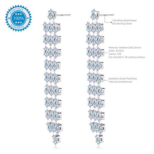 Frwiskp Wedding Earrings for brides, 18K White Gold Plated Sterling Silver Post Cubic Zirconia Dangle Earrings, Hypoallergenic tassel Earrings for Women — view 2