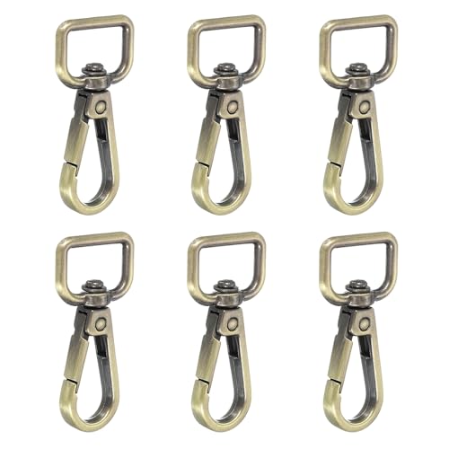 YELARXI Swivel Snap Hooks, Metal D Ring Keychain Lanyard Clip Hook Lobster Clasp Claw Push Gate Clip - Fitting for(Purse Making - Sewing - DIY Crafts) 6 Pcs & 5/8" & Bronze Patina