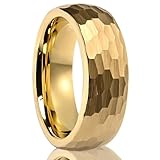 Stfery Anillo de acero de tungsteno para hombre, acabado martillado, dorado, curvado, cepillado, 6/8 mm, unisex, X 1/2, Metal, Sin piedra preciosa