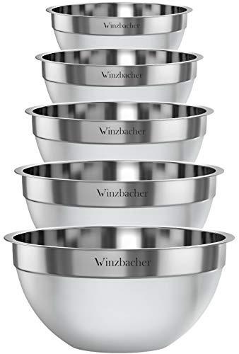 Winzbacheru00ae Premium Edelstahl Schüsselset [5er Set] 1l + 1.5l + 2l + 2.5l + 3l | Spülmaschinenfest | Schüssel, Schale, Rührschüssel, Salatschüssel, Servierschüssel, u.v.m. | leicht stapelbar