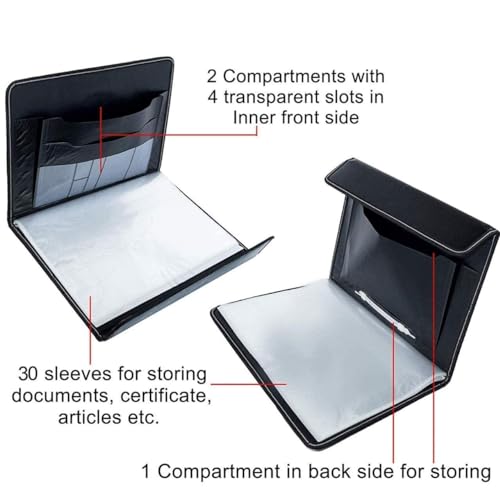 Image of ANG Multipurpose A4 Document Folder - PU Leather File Organizer with 40 Transparent Sleeves | Sleek, Durable & Professional | Ideal for Office, School & Personal Use - Black