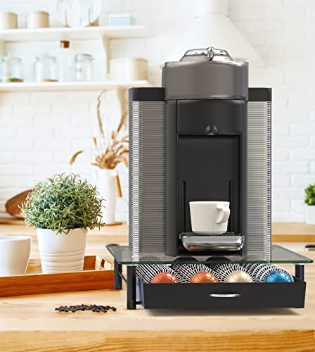 Image of Deco Brothers Tempered Glass Vertuo Pod Holder, Fits 28 Large /56 Small Pods | Compatible with Nespresso Capsule, Black