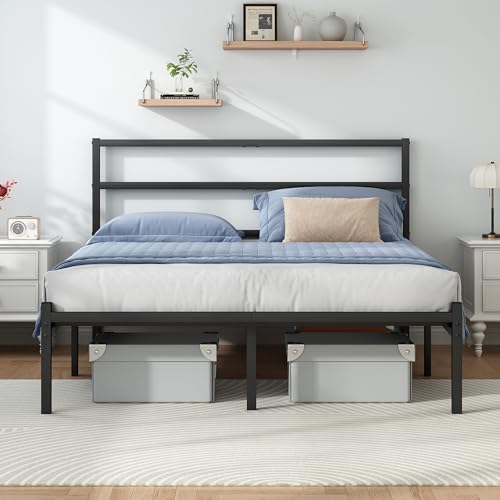 Steel Verve Queen Bed Frame with Headboard and Footboard, 14 Inch Metal Platform Bed Frame Queen Size with Steel Slat Support, No Box Spring Needed, Noise Free, Easy Assembly, Steel Verve Queen Bed Frame with Headboard and Footboard, 14 Inch Metal Platform Bed Frame Queen Size with Steel Slat Support, No Box Spring Needed, Noise Free, Easy Assembly, - Image 1