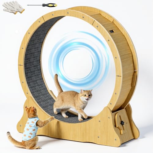 WUDLEP Katzen-Laufrad für Indoor-Katze, Großes Katzenlaufrad mit Teppichlaufbahn, Katzenrad für Fitness-Gewichtsverlust-Gerät (Naturholzfarbe)