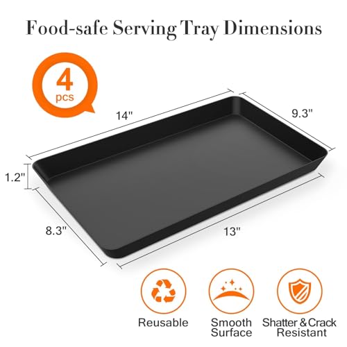WOWBOX 4 pcs Serving Tray for Entertaining, Serving Platters for Snacks, Fruit, Cookies, Dessert, Reusable Plastic Trays for Serving Food and Pantry Organization in Kitchen & for Parties, (Black) - Image 3