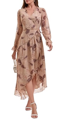 Women's 2026 V Neck Long Maxi Wrap Dress Long Sleeve A-Line Floral