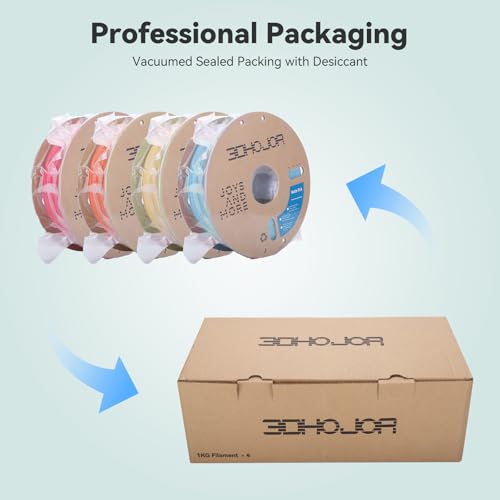 Image of 3DHoJor Matte PLA Filament 1.75mm, Upgrade 1kg*4 Bundle Cardboard Spool PLA Filament 1.75 PLA 3D Printing Filament, Print with Most 3D Printers-Strawberry red+Light Blue+Almond Yellow+Tangerine