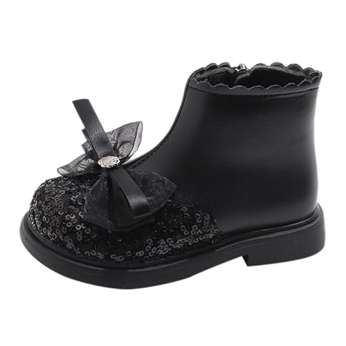 Stiefeletten Mädchen wasserdichte Stiefel mit Bogen Winterschuhe Kinder Baumwollfutter 𝐋eber Winterstiefel Junge rutschfest Einfarbig Schneestiefel (Black, 33 Big Kids)
