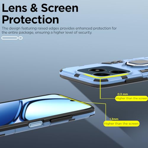 Image of Pikkme Back Cover for Realme C63 4G | 360 Protection | Ring Holder | Kickstand | Tough Armor Case (Blue)