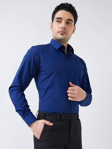 Image of Raymond Men Slim Fit Fil-A-Fil Pattern Pure Cotton Semi Cutaway Collar Full Sleeve Formal Shirt