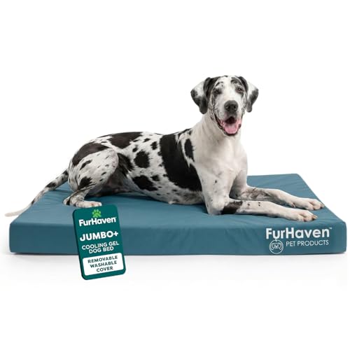 Image of FurHaven Water-Resistant Orthopedic Dog Bed for Large Dogs, Oxford Polycanvas Mattress, Solid Orthopedic Foam Slab for Joint Support, Removable Washable Cover, Jumbo Plus /XXL, Deep Lagoon