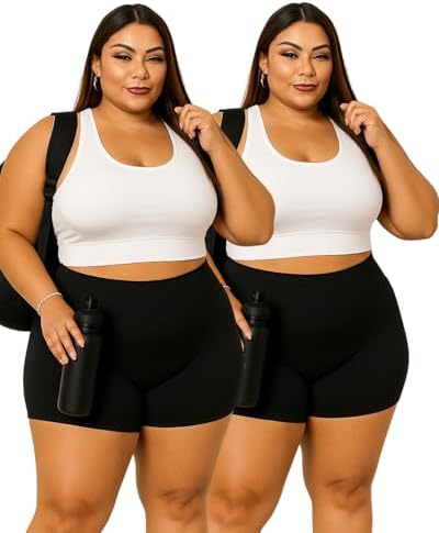 Kit 2 Shorts Feminino Plus Size Academia Reforçado Cintura Alta G...