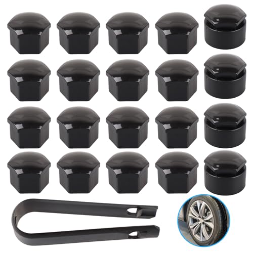 Yanxing Lot de 16 Capuchons de boulons de Roue universels de 17 mm + 4 Capuchons de vis antivol - Cache-vis de Roue de Voiture - Écrous de Roue en Plastique...