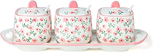 QYEURFOF Tarro para especias, Juego de té cerámica Oriental, juego tetera, tarro, azucarero con forma taza patrón dibujado a mano, vertedor azúcar