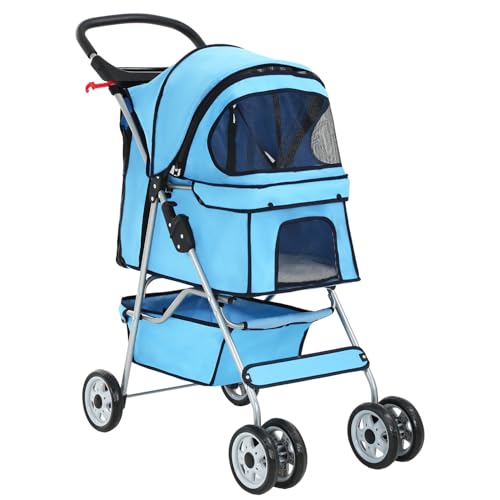 BestPet 4 Wheels Pet Stroller Cat Dog Cage Stroller Travel Folding Carrier 04T
