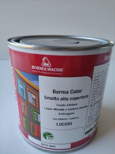 B.P.S. s.r.l. Smalto alta copertura legno-metallo e lamiera zincata antiruggine nero lucido ral 9005 uso interno/esterno 750 ml.