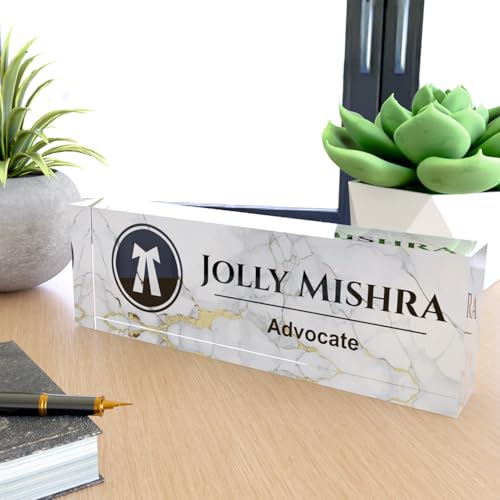 OOCLAS Plaque d'identification personnalisée pour avocats – Plaque de bureau en acrylique pour avocats – Panneau de bureau pour professionnels du droit – Dimensions : 20,3 x 6,3 x 3,2 cm