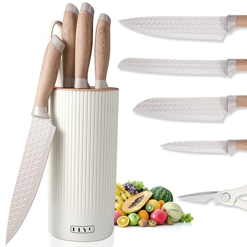 Impugnatura comoda e antiscivolo: realizzata in gomma e PP di alta qualità con finitura effetto legno, l'impugnatura è comoda e fresca al tatto, garantendo una presa sicura anche con le mani bagnate. Il design bilanciato del coltello riduce inoltre l'affaticamento durante l'uso prolungato.