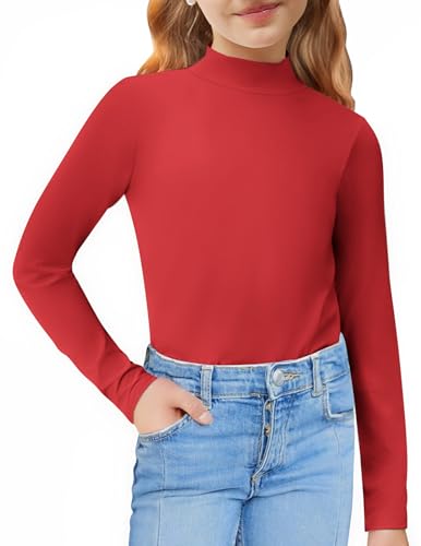Image of Arshiner Girls Long Sleeve Mock Turtleneck Shirts Slim Fit Base Layer Top