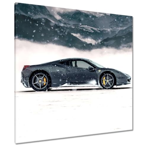 Voiture de sport en paysage d'hiver toile imprimée haut de gamme design carré 90x90