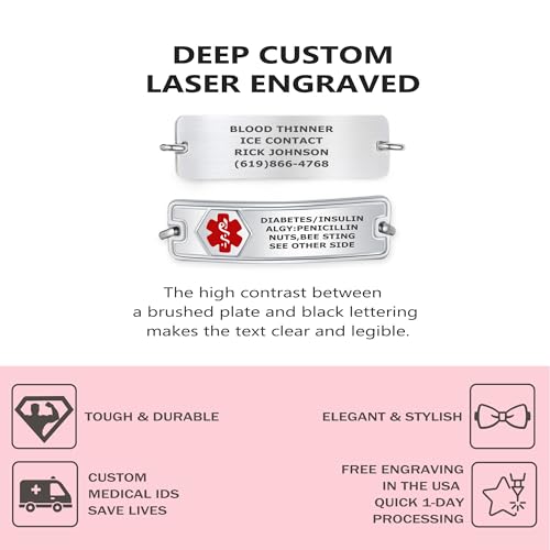 Divoti Medical Alert ID Bracelet - Custom Engraved Classic Medical ID Bracelets - Stainless Steel Rolo Chain with Lobster Claw - Durable & Adjustable Fit - Medical Alert ID for Women2