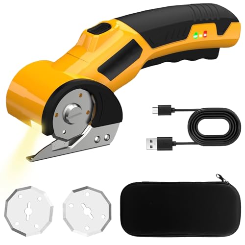 Cordless Electric Scissors - 4V Mini Electric Box Cutter, Carpet & Cardboard Cutter Tool with Replacement Blades & Storage Box, Rotary Cutting for Cardboard, Carpet, Leather, Plastic Packages