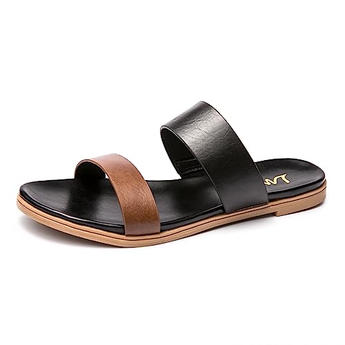 Image of LM Women's Slide Sandals Two Band Slip On Flat Sandals Casual Summer Sandals