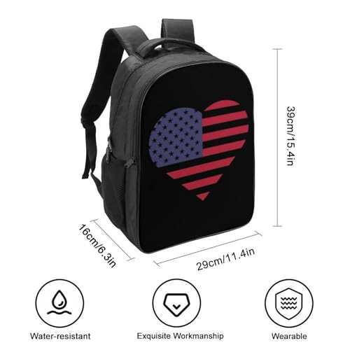 U.S. Flag Heart Funny 16 Inch Backpack for Men Women Casual Daypack with 2 Compartment for Travel Work2