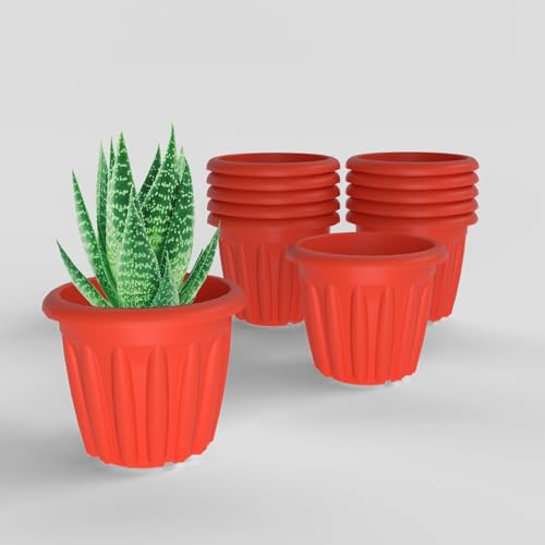 Image of YUCCABE ITALIA SHERA Floot 6 Inch Plastic Flower Pot 12 Piece Set of Round Shape Planter for Home Garden Seedling Planter for pots (Red)