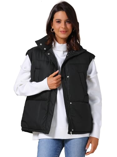 Allegra K Women's Puffer Vest Stand Collar Sleeveless Winter Lightweight Vests Warm Padded Jacket Coat