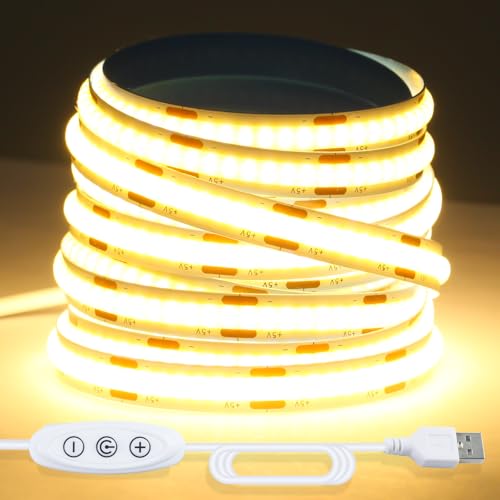 CUQI Tira LED COB, 3M USB Blanco Cálido 3000K Tira LED Regulable para Retroiluminación LED de TV, Armarios, Espejos, Dormitorios, Decoración del Hogar (960 LED/3M)