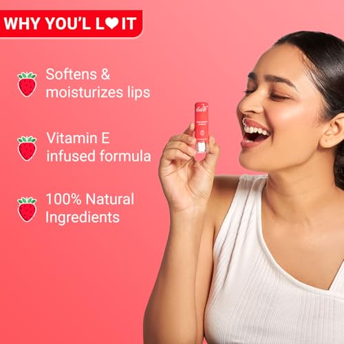 Image of Iba Pure Lips Moisture Rich Lip Balm - Strawberry, 4.5 g (Pack of 2) | For Pigmented, Dry Damaged & Chapped Lips | Enriched with Cocoa Butter, Shea Butter l Glossy Finish | 100% Natural | Halal Certified & Vegan Makeup