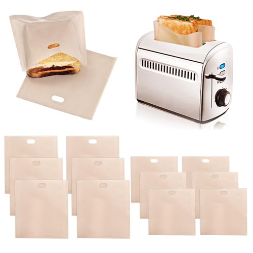 HAOMEEDUO 12 Pcs Bolsas Tostadora Sin Gluten 16*16,5 cm y 17*19 cm Reutilizables para Tostar Pan, Sandwich y Pizza