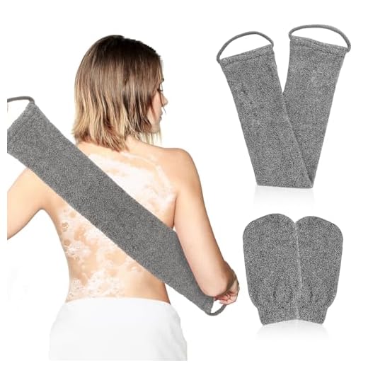 Cepillo de espalda para exfoliante corporal, fibra de bambú, esponja de doble cara, cepillo de baño de doble cara, ayuda de lavado para eliminar la piel muerta con 2 guantes helados