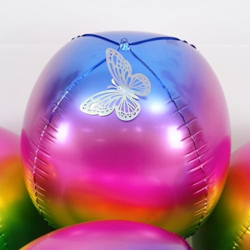 Image of Gradient Rainbow Round Foil Balloons Birthday Prom Decor 22 Inch 6 Pcs | Metallic Multicolor 4D Helium Ball Balloons for Graduation Wedding Anniversary Bachelorette Disco Prom Party Decorations
