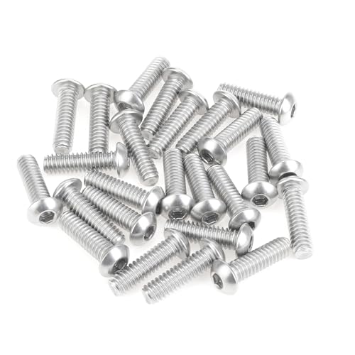 Image of 25 Pieces 1 /4-20 x 7 /8 inch Button Head Socket Cap Screws Bolts, HELIFOUNER 304 Stainless Steel (18-8) Screws, Bright Finish, Fully Threaded