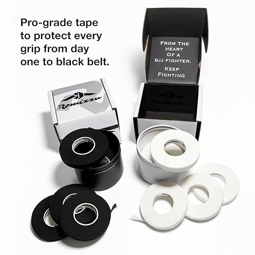 Fingerband – inklusive Metalletui und Geschenkbox – 6 x (8 m x 8 mm) – 100 % Baumwolle, extra starker Klebstoff – schweißfest und rutschfest – BJJ, Klettern und andere Sportarten (Schwarz, 8 m x 8 mm)