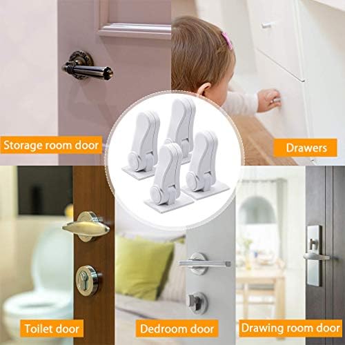 4 Pack Door Lever Child Safety Locks, SACONELL Upgraded Childproof Single Lever Lock, 180 Degree Revolving Door Lock with 3M Adhesive (White)