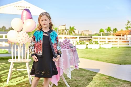 Image of GRACE KARIN Girls Sequin Jacket Kids Bomber Zip Outwear Sparkle Fall Top Cardigan Dress Coat Size 5-14