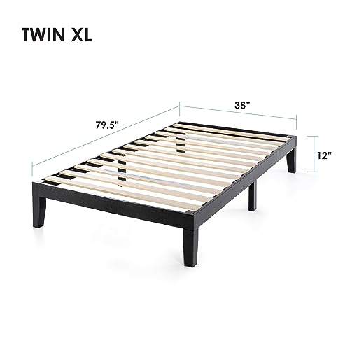 Mellow Naturalista Classic 12 Inch Solid Wood Platform Bed with Wooden Slats, Twin XL, Black