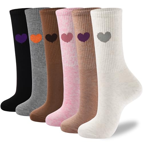 Image of inhees Women's Cotton Crew Socks - 6Pairs Above Ankle Fun Cute Heart Bootie Dress Socks - Gifts for Mother /Her