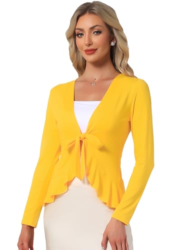 Image of Allegra K Women's Tie Front Cardigan Dressy Casual Cardigan Draped Ruffle Shrugs for Women Dresses